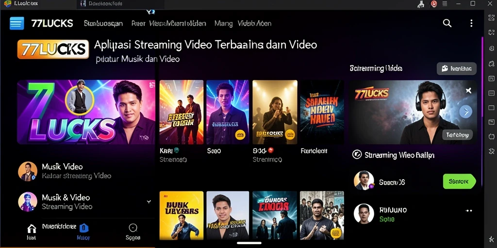 Tampilan antarmuka aplikasi 77LUCKS untuk Streaming Video yang menarik dan interaktif.