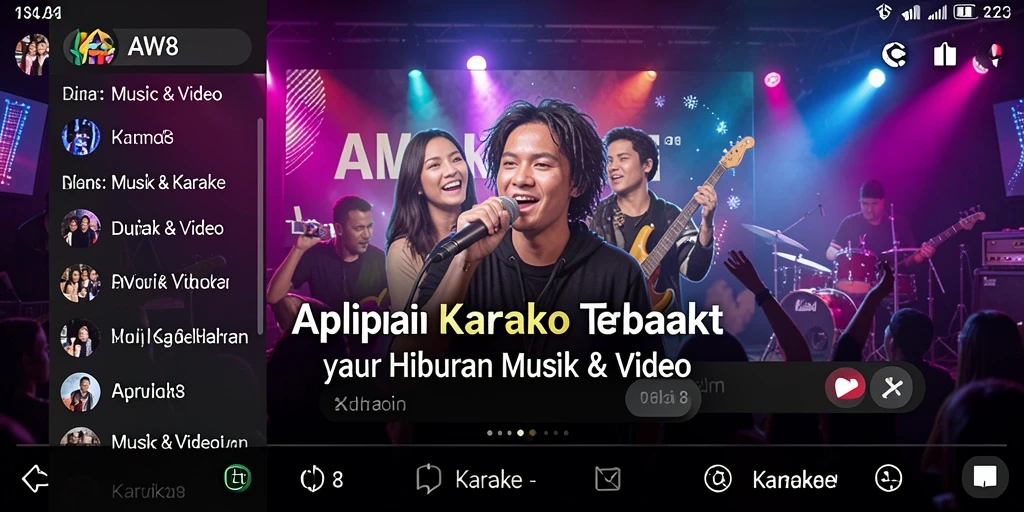 Tampilan aplikasi AW8 dengan fungsi Karaoke yang menarik dan user-friendly.