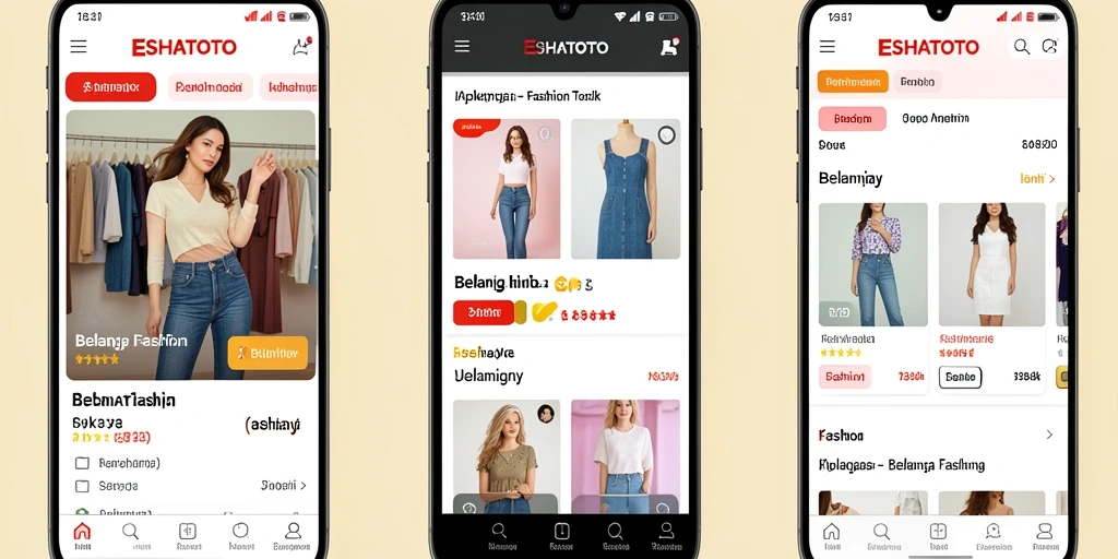 Tampilan antarmuka utama ESHATOTO dengan berbagai pilihan fashion.