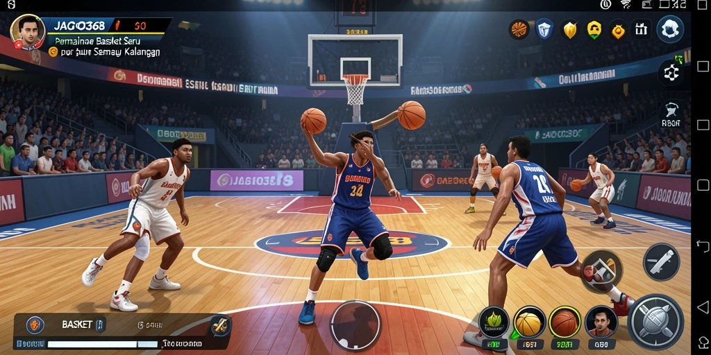 Tampilan antarmuka permainan basket yang menarik dan interaktif.