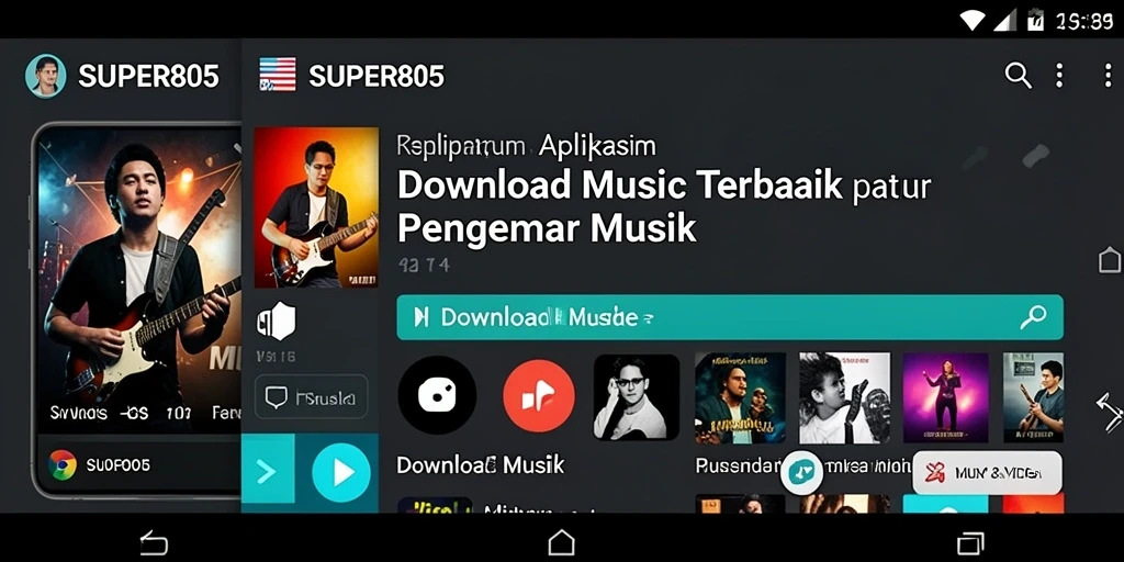 Tampilan antarmuka aplikasi SUPER805 untuk Download Musik yang mudah digunakan.